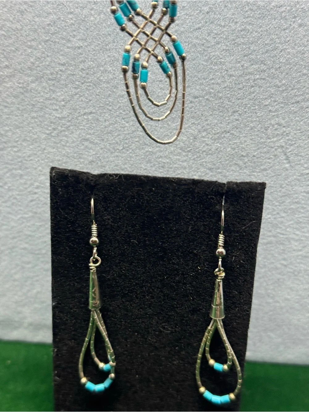 Sterling Silver & Turquoise Beaded Necklace and Earrings Set